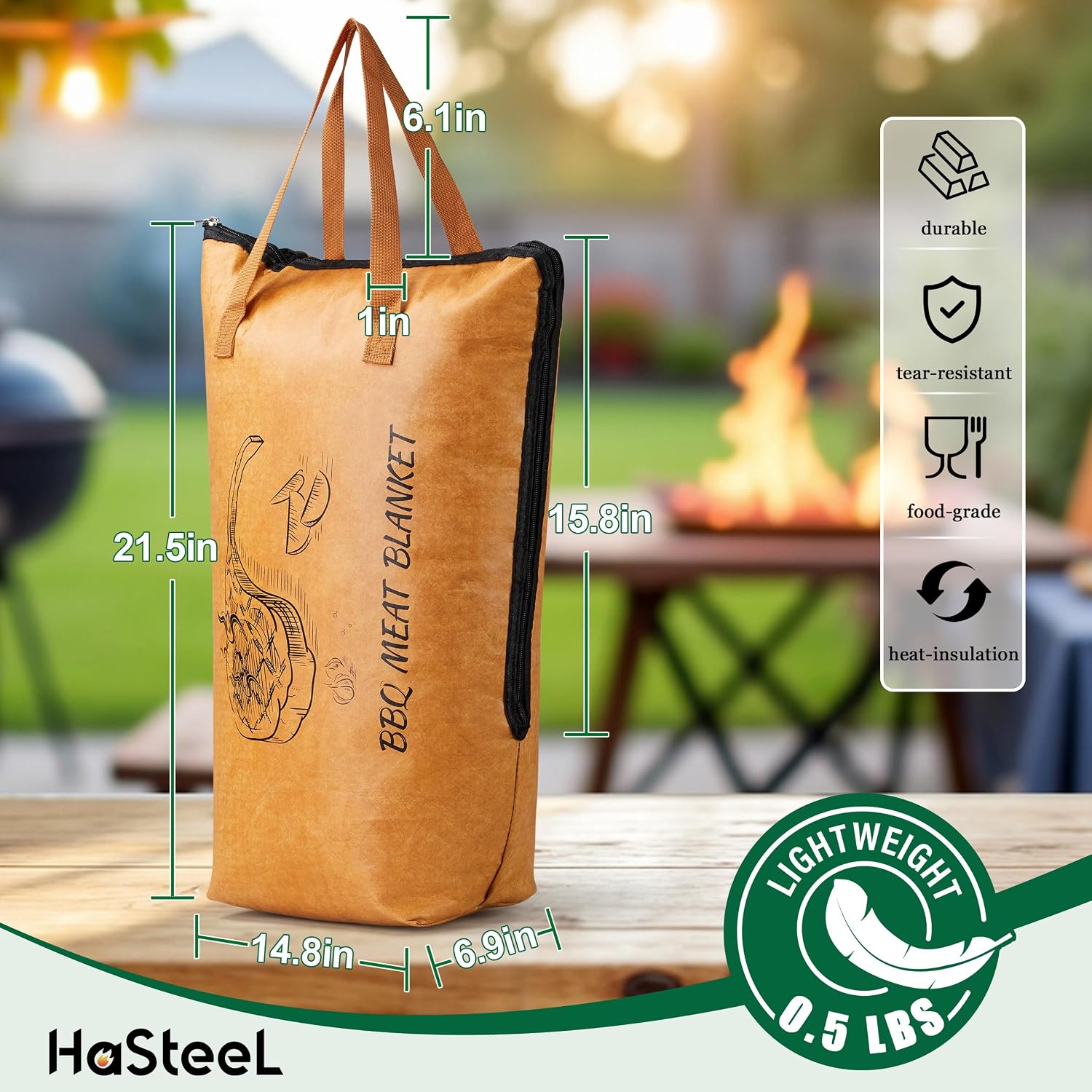 21.5in BBQ Blanket for Resting Meat, HaSteeL Insulated Brisket Resting Bag with Wide Mouth, BBQ Smoker Accessories Barbe