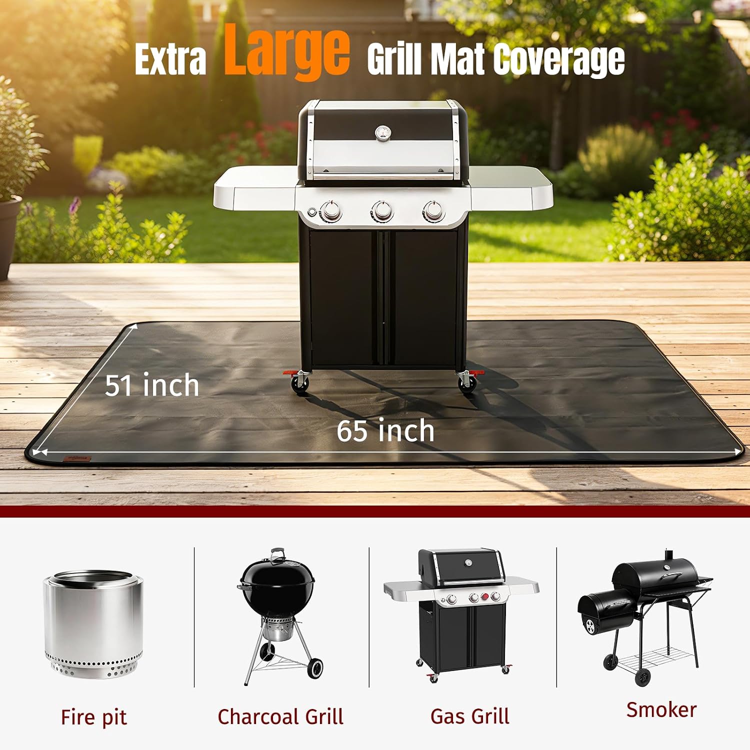 65X51 Inch Under Grill Mats for Outdoor Grill FirepProof Deck Protection — view 2