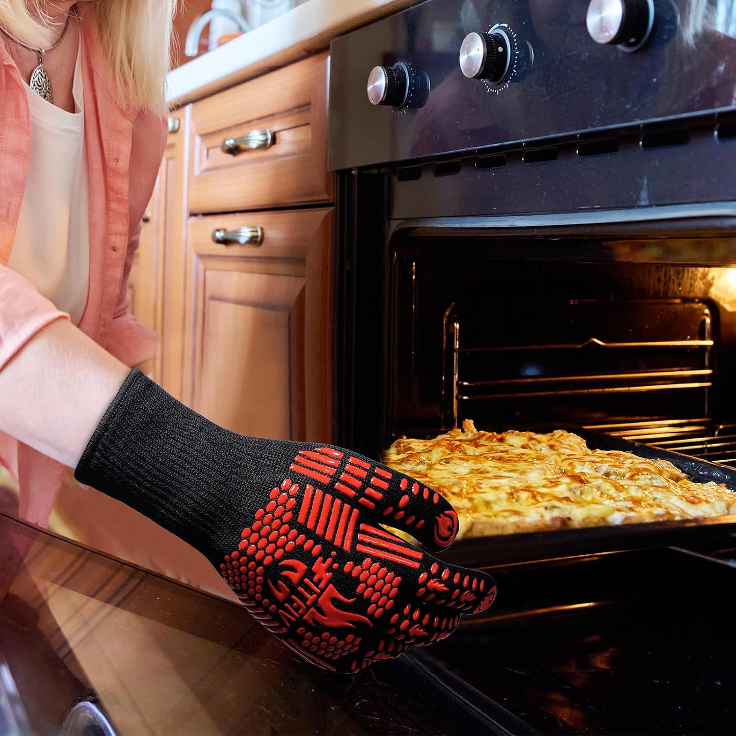 FITFIV BBQ Gloves, 1472°F Heat Resistant with Silicone Grip Oven Mitts — view 2