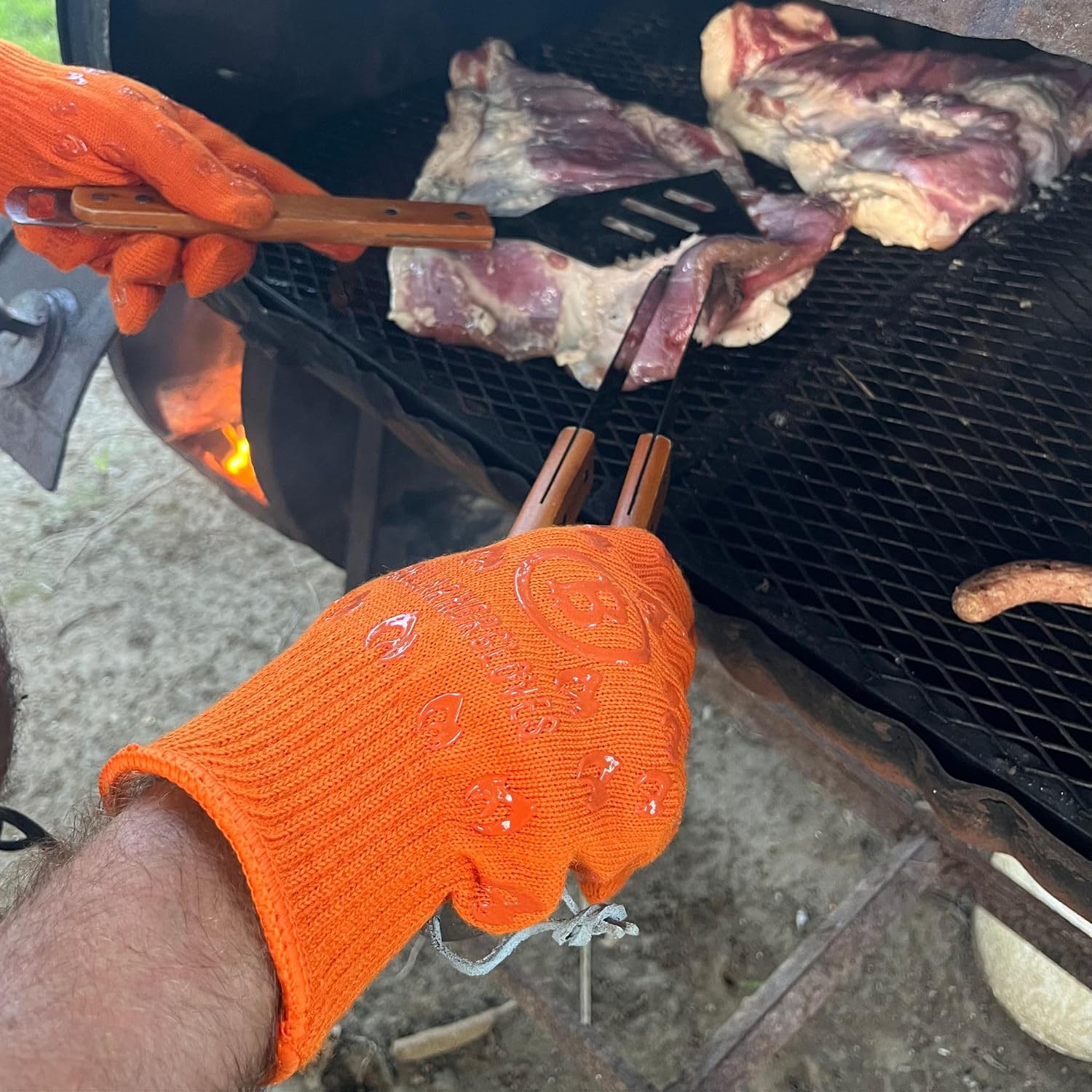 Grill Armor Oven Gloves with Fingers u2013 932°F Heat, Fire & Cut Resistant Mitts for BBQ, Grill, Cooking, Grilling, Ba