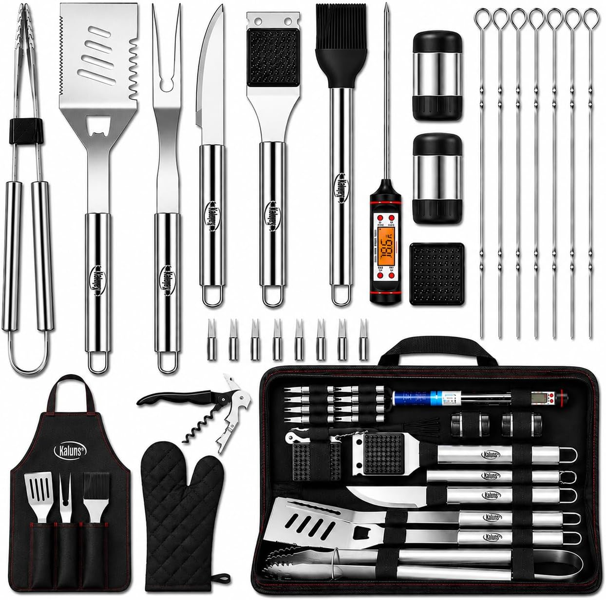 Kaluns Grilling Accessories, Dad Gifts for Christmas, Heavy Duty Stainless Steel Grill Set BBQ Grill Accessories for Out