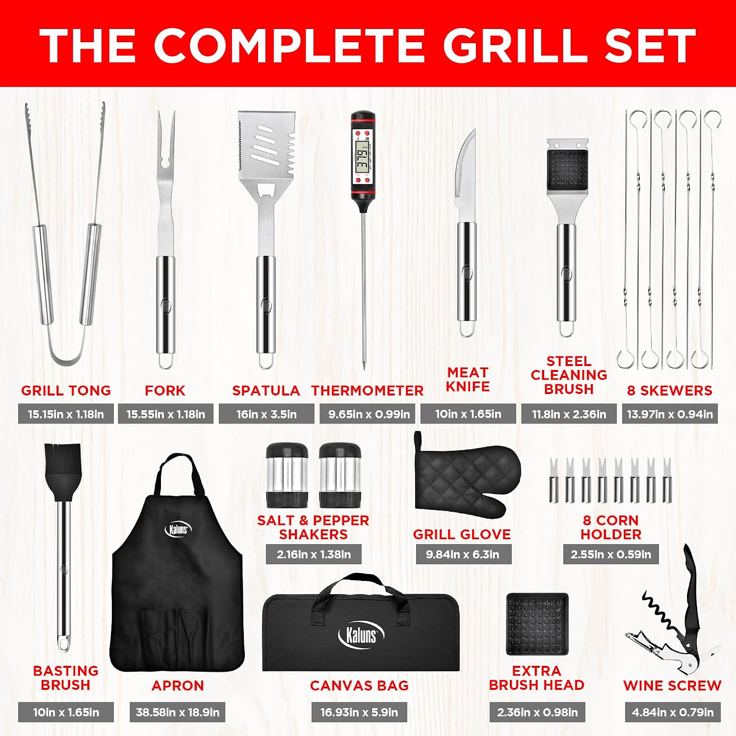 Kaluns Grilling Accessories, Dad Gifts for Christmas, Heavy Duty Stainless Steel Grill Set BBQ Grill Accessories for Out