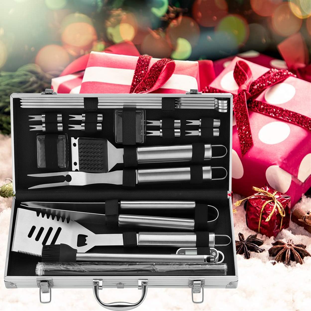ROMANTICIST 23pcs Must-Have BBQ Grill Accessories Set with Thermometer in Case - Stainless Steel Barbecue Tool Set with