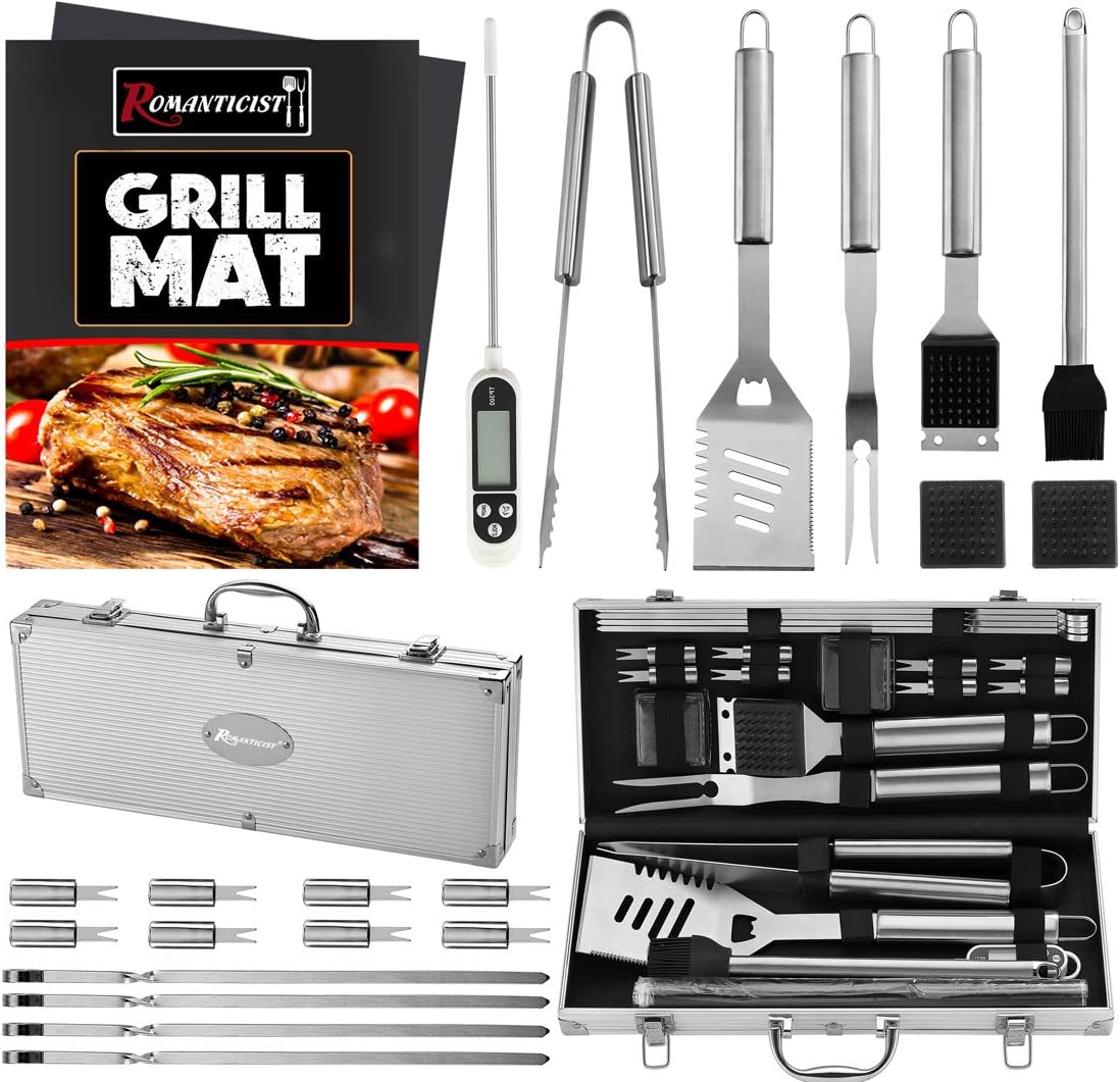 Romanticist 23-Piece BBQ Grill Tool Set with Thermometer and Case